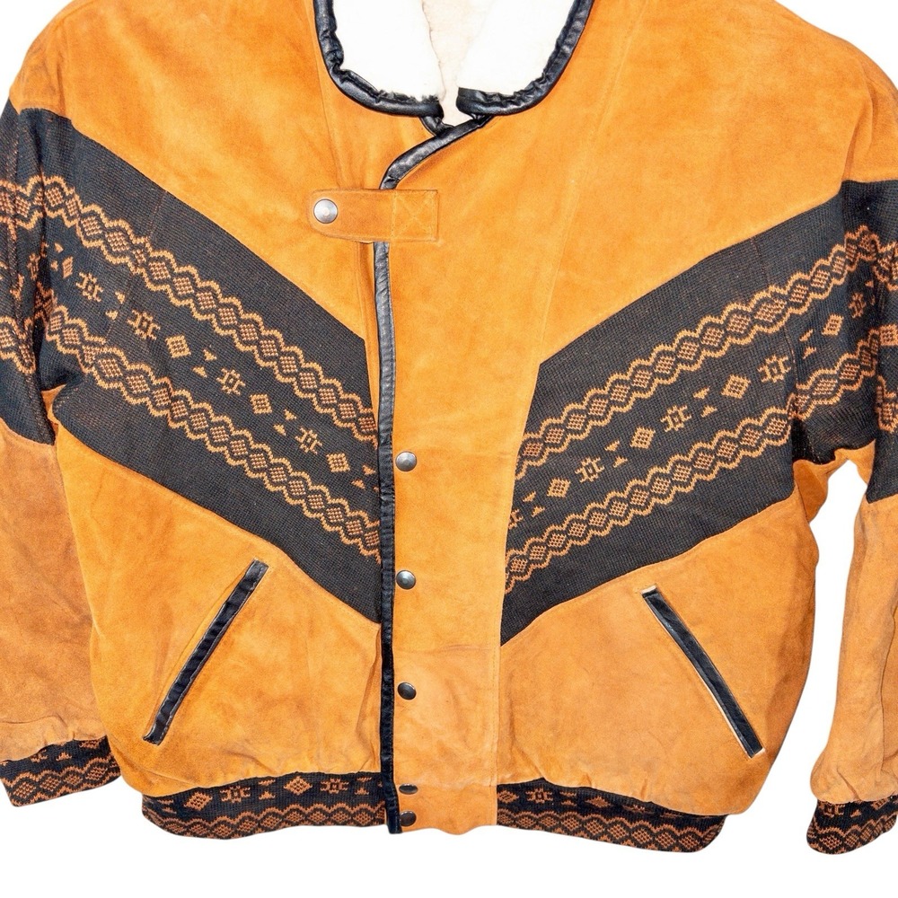 Vtg Western Aztec Navajo Leather Jacket Mens Size 52 Made‎ In Italy Southwestern - Picture 4 of 14